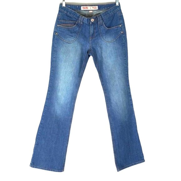 Mossimo Jeans Juniors Size 7 Bootcut Low Rise Blue Denim - Picture 2 of 12